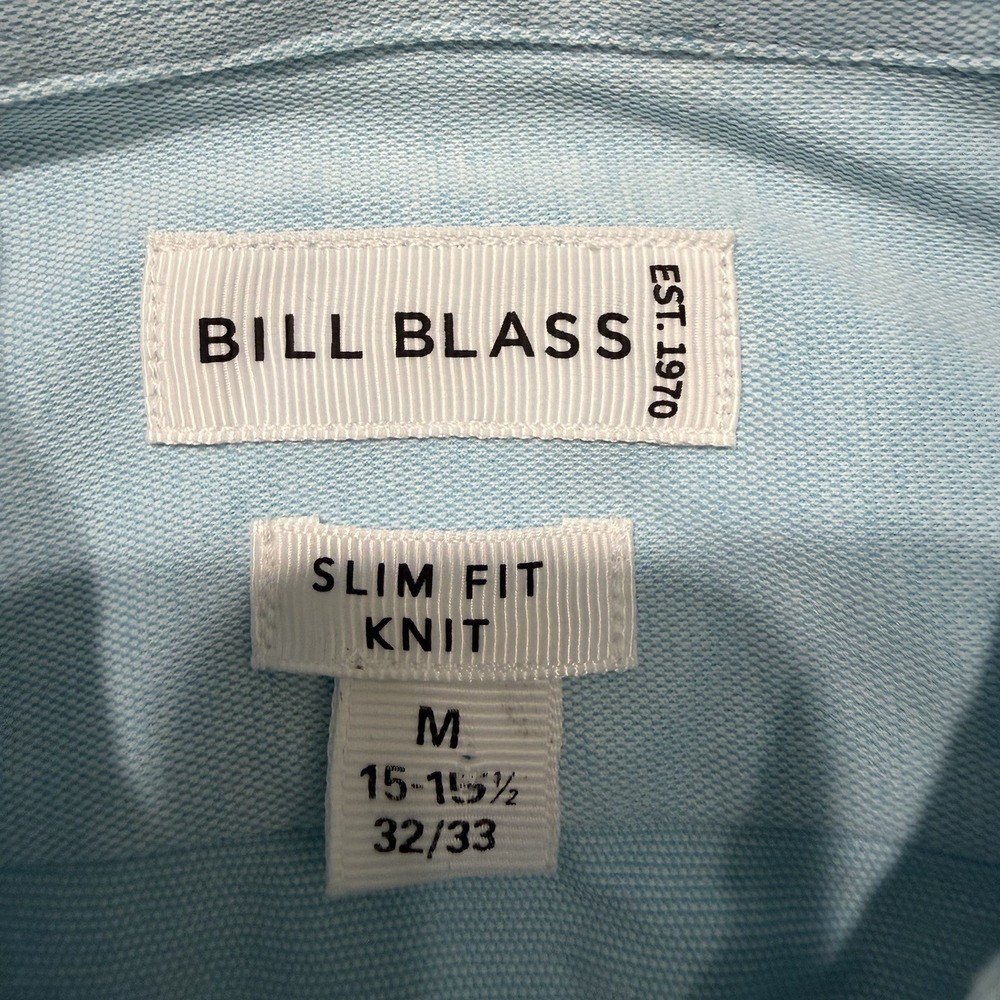 Bill Blass Slim Fit Knit Dress Shirt Mens M Light Blue Stretch 15 32/33 - Picture 4 of 9